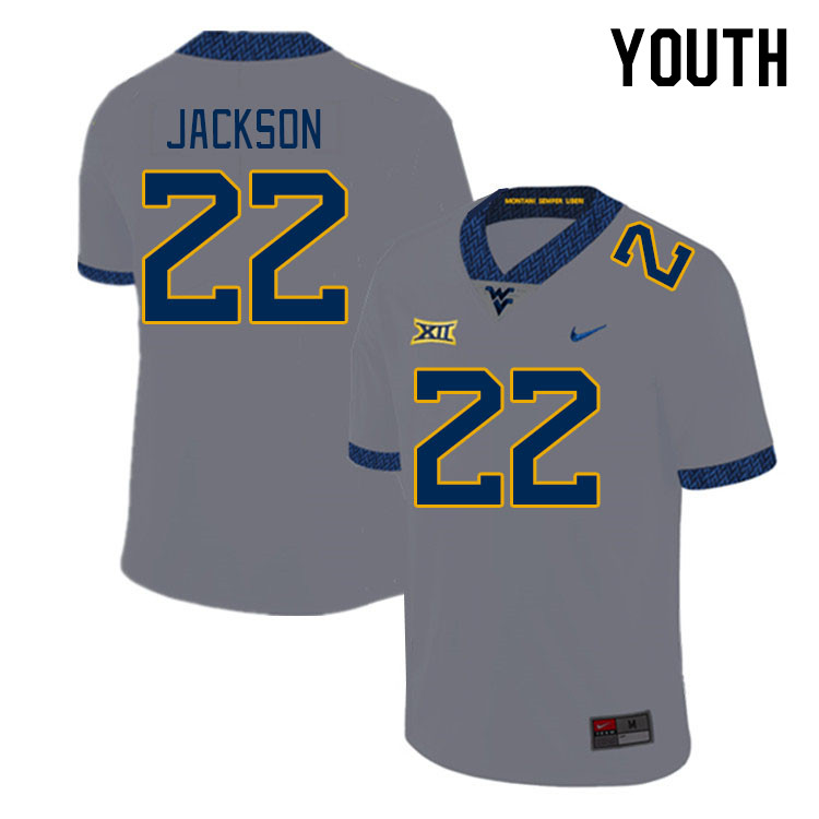 Youth #22 Josiah Jackson West Virginia Mountaineers College Football Jerseys Stitched Sale-Gray